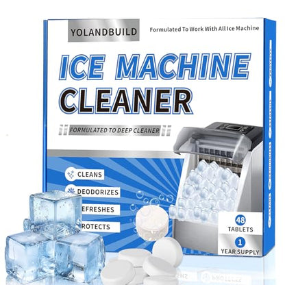 Ice Machine Cleaner Maker Descaler - 48 clean Tablets Compatible with Frigidaire, Opal, GE Profile, Kitchenaid, Nickel Safe Scale Remover for Countertop, Nugget Ice Makers-Odor-Free, Crystal Clear Ice