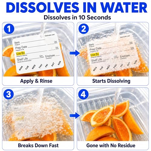 ChromaLabel Dissolvable Food Labels, 2" x 3", 2500 Labels, Water Dissolvable Labels for Food Containers, Food Rotation Labels for Prep Date, Use By, Shelf Life, Writable Freezer Labels, Made in USA