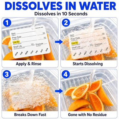 ChromaLabel Dissolvable Food Labels, 2" x 3", 2500 Labels, Water Dissolvable Labels for Food Containers, Food Rotation Labels for Prep Date, Use By, Shelf Life, Writable Freezer Labels, Made in USA