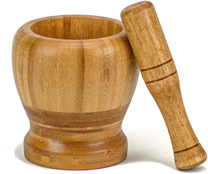 DecorRack Mortar and Pestle, 100% Natural Bamboo Spice Grinder, Decorative 4 inch Wooden Mortar and Pestle Set for Kitchen