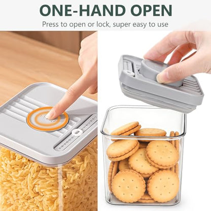 WRINGKIT Set of 4 Airtight Food Storage Containers, 0.58 Qt Small Cereal Snacks Container with Lids, Leak Proof Stackable Flour Sugar Canisters for Pantry, Spices, Candy, One Button Opening, 550ml