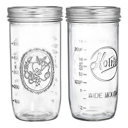 Tebery 6 Pack Wide Mouth Home Glass Mason Jars with Airtight Lids and Bands, 24-Ounce Canning Glass Jars for Canning, Fermenting, Pickling, Meal Prep, Overnight Oats, Jam, Jelly