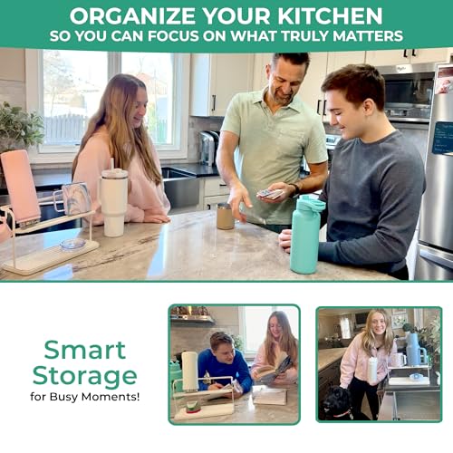 Cup Drying Rack for Counter, Water Bottle Drying Rack for Kitchen Counter, 2-Tier Tumbler, Mug and Glass Drying Rack with Drain Tray and 5-in-1 Cleaning Brush