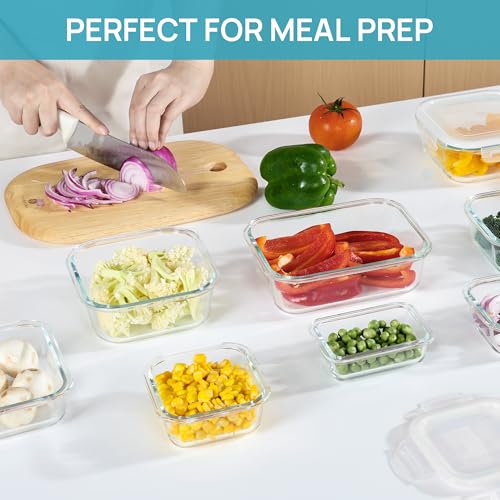 Vtopmart 8 Pack Glass Food Storage Containers with Airtight Lids, Glass Meal Prep Containers, Lunch Office Meal for Microwave, Oven, Freezer and Dishwasher, BPA Free - color: White