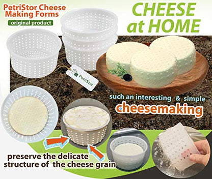 PetriStor 5 pcs Soft Cheese Mold for Cheese Making 0.8QT - Small Cheese Molds - Homemade Cheese Making Supplies - Cream Cheese Form Mold - Moldes Para Queso Fresco Casero - Feta Cheese Making Basket