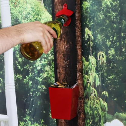 Red Bottle Cap Catcher Wall Mounted 3-1/2" Stainless Steel Mountable Beer Cola Top Bucket with Drain Opening for Cooler Post Party - color: Red
