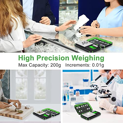 Fuzion Digital Gram Scale, TU-X 200g/0.01g Pocket Herb Scale with 6 Units for Personal Hobbies, Small Scale .01 Gram Accuracy Measuring Jewelry, Food, Powder - color: Green