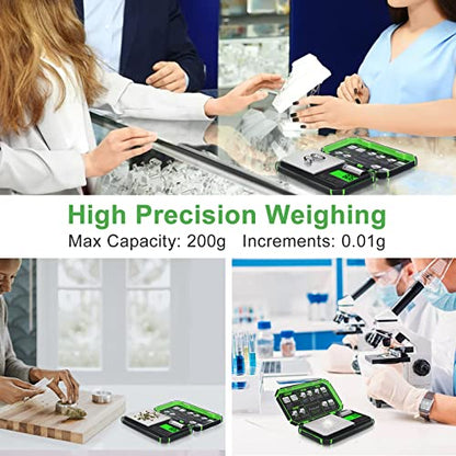Fuzion Digital Gram Scale, TU-X 200g/0.01g Pocket Herb Scale with 6 Units for Personal Hobbies, Small Scale .01 Gram Accuracy Measuring Jewelry, Food, Powder - color: Green
