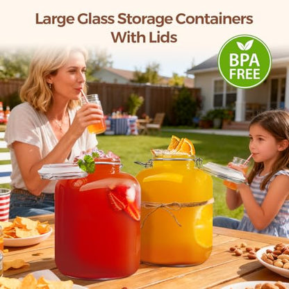 ComSaf 1.1 Gallon (4L) Square Glass Jars 2-Pack - Large Airtight Food Storage Canisters with Clamp Lids for Bulk Flour, Rice, Sugar, Coffee Beans, Fermentation, Pickling, Farmhouse Pantry Organization - size: 1.1 Gal*2