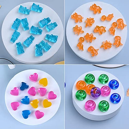 Sakolla Gummy Candy Molds Silicone with 2 Droppers Pack of 4 Mini Silicone Molds Including Dinosaur, Bear Shape, Hearts and Donut Gummie Chocolate Molds for Kids - color: 4 Different Style/4 Colors