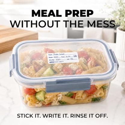 Dissolvable Food Labels, 1x2 in, 200/Roll, Canning Mason Jar Removable | Melts away in 30 seconds in water, no soaking, scrubbing, or residue, write on with pen or marker, deli cups, meal prep - size: 1x2"