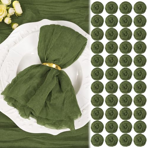 60 Pack Olive Green Cheesecloth Napkins 20"x20" Rustic Gauze Napkin Cheese Cloth Napkins Bulk Boho Washable Dinner Table Napkins for Wedding Party Bridal Baby Shower Birthday Decor - color: Olive Green