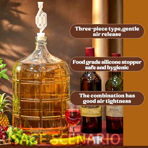 Ziliny 2 Pieces 3 Gallon Glass Carboy Glass Water Jug with Drilled and Undrilled Silicone Stoppers and Airlock Fermenting Jug Fermentation Jar Clear Beer Carboy for Beer Wine Making(Clear) - size: 3 Gallon