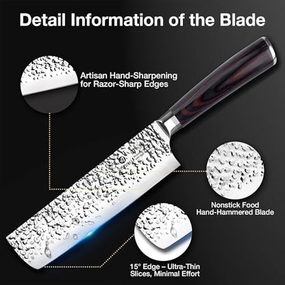 imarku Nakiri Knife,7 Inch High Carbon Stainless Steel Japanese Chef Knife,Razor Sharp Chopping Vegetable and Meat Cleaver Kitchen Knife with Ergonomic Handle,Birthday Gift - color: Dark Brown/Coffee