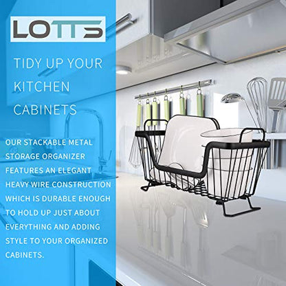 LOTTS Stackable Wire Basket, Metal Pantry Basket, Storage Organizer Bin with Handles, Fruit Basket for Kitchen Cabinets, Pantry, Closets, Bedrooms, Bathrooms (12.66.57.6") - 3 Pack - size: 3 Pack