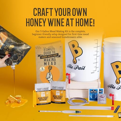 Craft A Brew - 5 Gallon Mead Kit - Easy for Beginners - At Home Mead Making Kit - Includes Ingredients & Reusable Equipment - Brew Semi-Dry Honey Wine - Makes up to 4 5-gal Batches