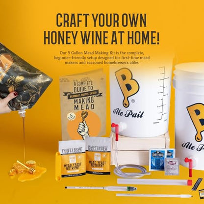 Craft A Brew - 5 Gallon Mead Kit - Easy for Beginners - At Home Mead Making Kit - Includes Ingredients & Reusable Equipment - Brew Semi-Dry Honey Wine - Makes up to 4 5-gal Batches
