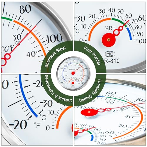 Indoor Outdoor Thermometer Hygrometer, Large Dial Waterproof Wall Mount - Accurate & Easy to Read for Home, Garden, Patio, Greenhouse, Farmhouse Decor by AXHHTVCGY