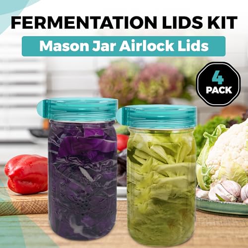 Fermentation Lids Refill Pack, Mason Jar Airlock Lid Kit, Fermenting Lids for Wide Mouth Mason Jars, Kimchi, Pickle, and Sauerkraut Fermentation, Pack of 4