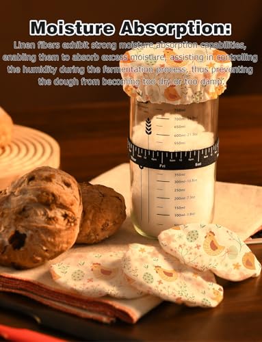 100% Linen Jar Covers, Chick Design 5pcs Cloth Covers for Sourdough Starter Jars with Diameter of 3-4 Inch - color: Yellow