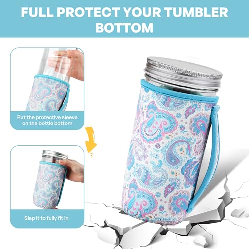 KJQJLY 4 Pcs Mason Jars Sleeves Neoprene 24oz Regular and Wide Mouth Mason Jar Sleeves Holder with Handle (Paisley, 24 OZ) - color: Paisley, size: 24 OZ