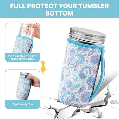 KJQJLY 4 Pcs Mason Jars Sleeves Neoprene 24oz Regular and Wide Mouth Mason Jar Sleeves Holder with Handle (Paisley, 24 OZ) - color: Paisley, size: 24 OZ