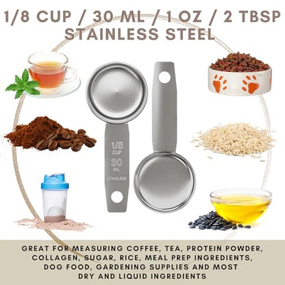 1/8 Cup Stainless Steel Measuring Cup | Sturdy Metal 30 ml | 30 cc | 1 oz | Single Cup for Wet and Dry Ingredients | Great for use as 1/8 Cup Coffee Scoop - 1 PK - size: 1/8 Cup