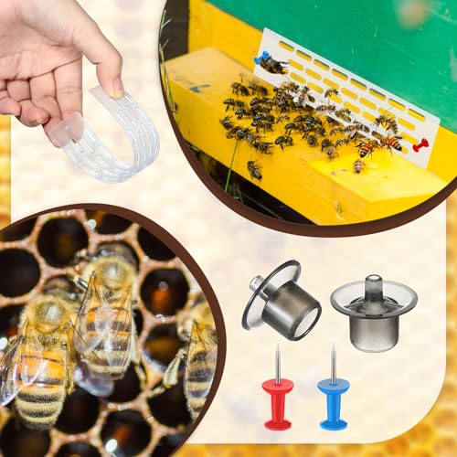 Qualirey 19 Pcs Queen Bee Marking Kit with Bee Marking Bottles Stainless Steel Queen Catcher Cage and Clips Marker Pens Beehive Entrance Gate Bees Cell Cups Push Pins for Beekeeping Supplies Tools