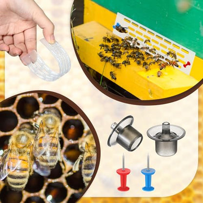 Qualirey 19 Pcs Queen Bee Marking Kit with Bee Marking Bottles Stainless Steel Queen Catcher Cage and Clips Marker Pens Beehive Entrance Gate Bees Cell Cups Push Pins for Beekeeping Supplies Tools