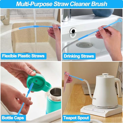 XANGNIER Silicone Straw Cleaner Brush,2 Pcs Reusable Extra Long Straw Cleaner Brush for Cleaning Plastic Metal Stainless Steel Glass Boba Clear Smoothie Travel Drinking Straws,Straw Cover - size: 2 pack