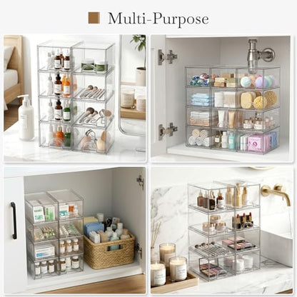 8 Pack Small Clear Stackable Acrylic Storage Boxes for Art Tool & Sketch, Storage Drawers, Storage Organizer, Clear Plastic Makeup Organizer, Ideal for Vanity, Cabinet, Desk Organization
