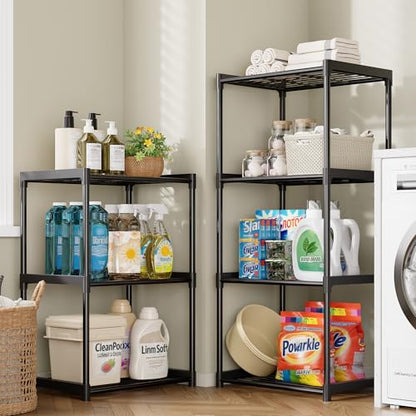 3-Tier Storage Shelves with Plastic Connectors – Metal Shelf Organizer for Pantry, Closet & Bathroom, Space-Saving Sturdy Shelving Unit Rack, Black, 17.3" x 12.8" x 28.9" - size: 17.3" x 12.8" x 28.9"(3T)