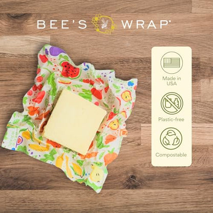 Bee's Wrap Beeswax Wraps for Food - 3 Pack of Assorted Beeswax Wraps - 2 Medium & Sandwich Wrap - Plastic Free Made in USA Reusable Natural Food Wrap - Garden Party - style: Lunch Pack Garden Party