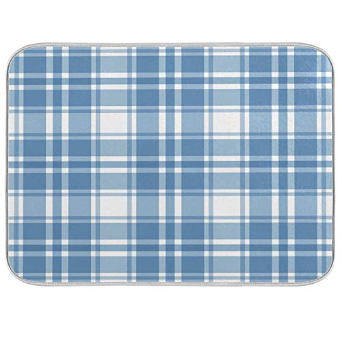 Microfiber Dish Drying Mat, Buffalo Check Plaid Absorbent Dish Drying Rack Pads Kitchen Counter Mat 18Inch X 24Inch Blue White Tartan Pattern Checkered Heat Resistant Sink Mat Dish Draining Mat - color: Plaid, size: 18x24in