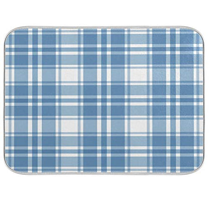 Microfiber Dish Drying Mat, Buffalo Check Plaid Absorbent Dish Drying Rack Pads Kitchen Counter Mat 18Inch X 24Inch Blue White Tartan Pattern Checkered Heat Resistant Sink Mat Dish Draining Mat - color: Plaid, size: 18x24in