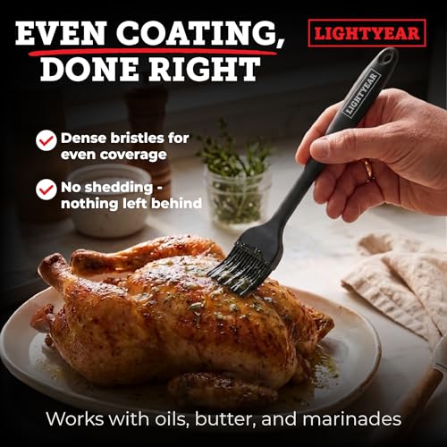 Lightyear Silicone Basting Pastry Brush Set (2 Pcs) ❘ 450°F Heat Resistant Oil Brush for Your Kitchen - Ideal For BBQ’s, Baking & Cooking | 100% Food Grade Silicone - BPA Free & Dishwasher Safe - color: Black