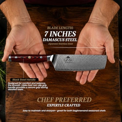 7" Cleaver - Stainless Steel AUS 10 Damascus - Heritage Collection - Authentic Japanese Performance in Your Kitchen