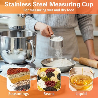4 Pack 1 Cup Stainless Steel Measuring Cup, 250 ml | 240 cc | 8 oz Single Measuring Cups with Handle, Small Measuring Scoops Coffee Scoop for Kitchen Cooking Baking
