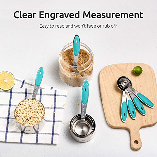 Measuring Cups : U-Taste 18/8 Stainless Steel Measuring Cups and Spoons Set of 10 Piece, Upgraded Thickness Handle (Teal) - color: Teal