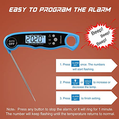 Digital Meat Thermometer for Cooking - Comluck CA002 Instant Read Meat Thermometer for Grilling and Smoking 2-in-1 Dual Probe Oven Safe Food Thermometer with Alarm for Grill BBQ Steak Turkey