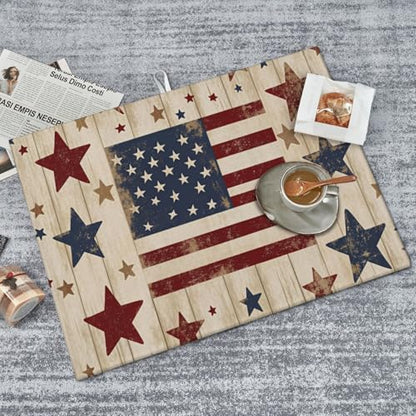 American Flag Stars Wood Microfiber Dish Drying Mat 18x24 Inch - Absorbent Non-Slip & Quick Dry Kitchen Counter Dish Drainer Pad, Rustic Farmhouse Style - color: American Flag Stars Wood