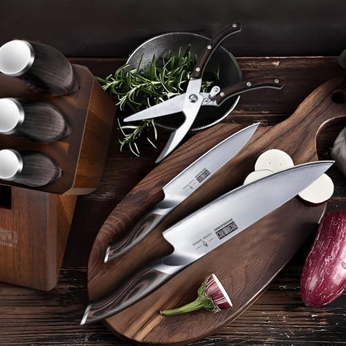 HOSHANHO 8-Piece Kitchen Knife Set, Japanese High Carbon Super Steel Knife Sets with Block, Professional Ultra Sharp Chef Knife Set with Scissors