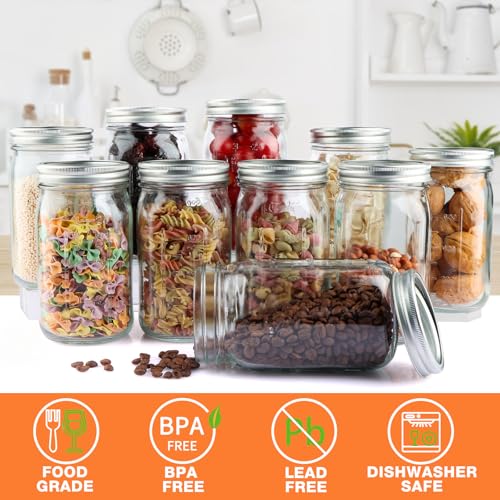 Wide Mouth Mason Jars 32 oz, 12 Pack Clear Glass Mason Jars with Airtight Lids and Bands, Quart Canning Jars for Preserving, Canning, Meal Prep, Pickling - size: 32oz - 12Pack