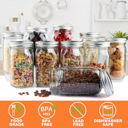 Wide Mouth Mason Jars 32 oz, 12 Pack Clear Glass Mason Jars with Airtight Lids and Bands, Quart Canning Jars for Preserving, Canning, Meal Prep, Pickling - size: 32oz - 12Pack