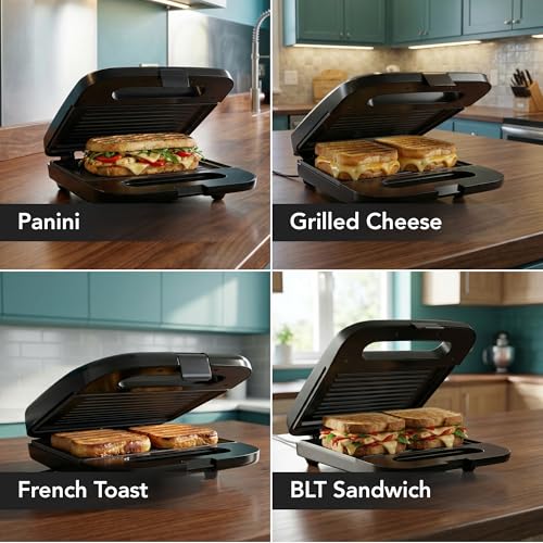 OVENTE Electric Panini Press Grill with Nonstick Plates, LED Indicator Lights, Thermostat Control, Cool Touch Handle, Compact Sandwich Maker Perfect for Cooking Breakfast, Snacks & More, Black GP0401B - color: GP0401B
