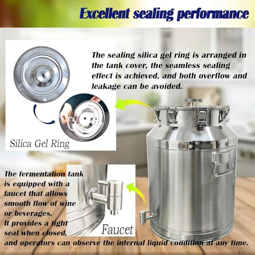 64L Stainless Steel Fermenter Tank with Faucet & Exhaust Valve 304 Food-Grade Fermentation & Storage Container for Wine, Beer, Sauerkraut
