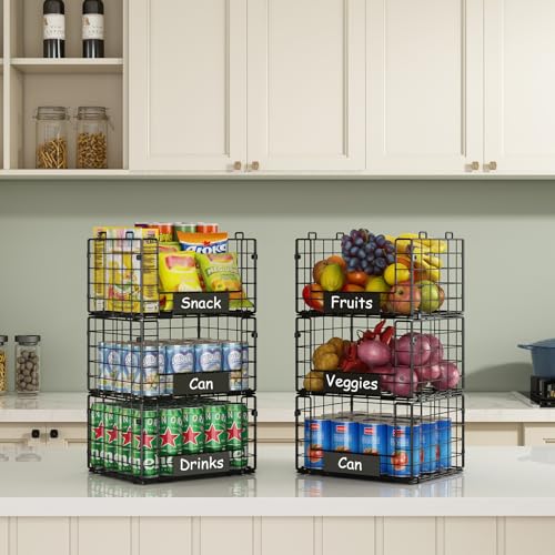 JKsmart 3 Pack XL Stackable Wire Baskets for Pantry Organizers and Storage, Fruit Basket for Kitchen Counter with Handle, Muti-Purpose for Snack Organizer & Vegetable Basket & Metal Pantry Bin - size: XL-12.2"x9.85"x21.5"