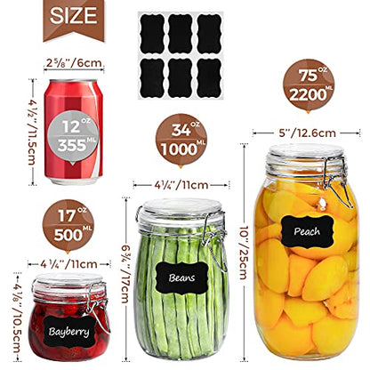 ComSaf Round Small Glass Pantry Jars with Airtight Lids 17 oz 6 Pack | Spices nuts snacks, Jam jelly pickles, Canning jars, Pantry organization, Small size, Kitchen cabinet storage - size: 17oz*6