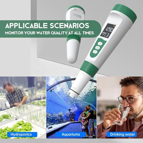 Salt Tester for Saltwater Pool & pH Meter, Digital Water Tester for Salinity,Temp,EC,TDS Meter for Pool Salt Tester,Hot Tubs & Spas,Hydroponics,Aquarium,Accurate & Reliable,5 in 1 Tester,Green