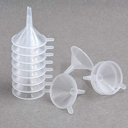 Small Plastic Funnel Set, 2.16 Inch Clear Mini Funnels (12 Pack) | Mini transparent funnels for small bottles, essential oils, perfume, science lab liquids, powders